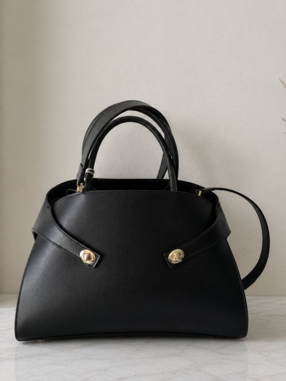 Anna Paola Annie Elegant Structured Leather Handbag Crossbody Black Italy
